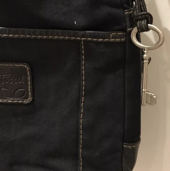 Fossil Black Leather Canvas Crossbody Bag - Picture 2 of 8